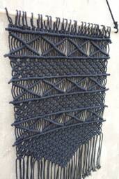 Black Macrame Wall Hanging Modern Boho Tapestry - 11x23 Inch