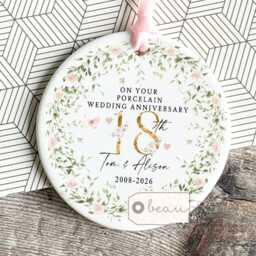 Personalised Wedding Anniversary Cushion, Porcelain Anniversary, Gift Add Any Amount Of Years Anniversary - thumbnail 3