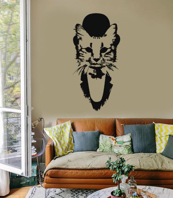 Wall Vinyl Decal Gentleman Cat in Hat Guardian Of Home Pop Art Cool Abstract Modern Decor - #1103De - image 1