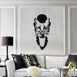 Wall Vinyl Decal Gentleman Cat in Hat Guardian Of Home Pop Art Cool Abstract Modern Decor - #1103De - thumbnail 3