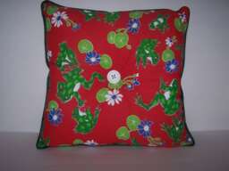 Novelty , Pillow Frog & Lily Pad Pattern Home Decor Fabric Handmade 15 X Green/Red Print Piping - thumbnail 1