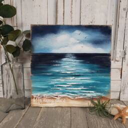 Pallet Beach, Hand Painted Seascape, Wall Art, My Happy Place, Shabby Ocean, Reclaimed Wood, Upcycled Pallet - thumbnail 2