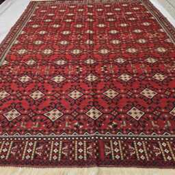 Vintage Bukhara Kilim 6??9 Ft - Handwoven Burgundy Red Geometric Tribal Wool Rug - thumbnail 3