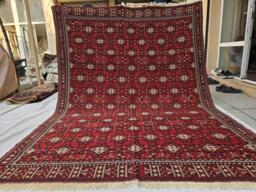 Vintage Bukhara Kilim 6??9 Ft - Handwoven Burgundy Red Geometric Tribal Wool Rug - thumbnail 1