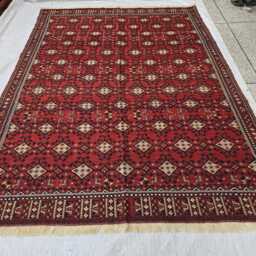 Vintage Bukhara Kilim 6??9 Ft - Handwoven Burgundy Red Geometric Tribal Wool Rug - thumbnail 2