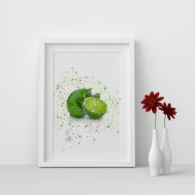 Lime Fruit Watercolour Splash A3, A4, 10x8, 8x6, 5x7 & 4x6 Wall Art Prints