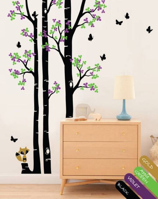 Large Tree Wall Decals, Fox & Butterflies, Nursery Decor - image 1