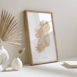 Ireland Map Beige & Gold Wall Art Print - United Kingdom Great Britain - thumbnail 1