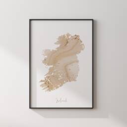 Ireland Map Beige & Gold Wall Art Print - United Kingdom Great Britain - thumbnail 3