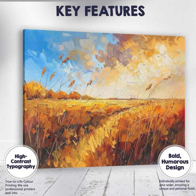 Golden Autumn Meadow Impressionist Landscape Painting Canvas Wall Art Print Decor Picture Ready To Hang - image 1