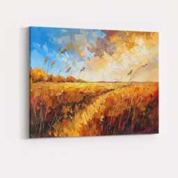 Golden Autumn Meadow Impressionist Landscape Painting Canvas Wall Art Print Decor Picture Ready To Hang - thumbnail 4