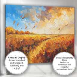 Golden Autumn Meadow Impressionist Landscape Painting Canvas Wall Art Print Decor Picture Ready To Hang - thumbnail 3