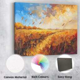 Golden Autumn Meadow Impressionist Landscape Painting Canvas Wall Art Print Decor Picture Ready To Hang - thumbnail 2