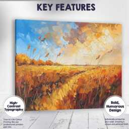 Golden Autumn Meadow Impressionist Landscape Painting Canvas Wall Art Print Decor Picture Ready To Hang - thumbnail 1