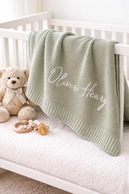 Embroidered Name Baby Blanket, Personalized Knit Custom Gift, Shower Gift - image 1