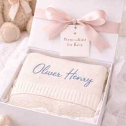 Embroidered Name Baby Blanket, Personalized Knit Custom Gift, Shower Gift - thumbnail 4