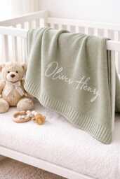 Embroidered Name Baby Blanket, Personalized Knit Custom Gift, Shower Gift - thumbnail 1