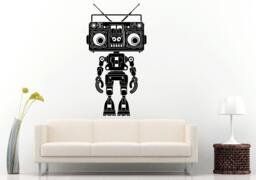 Boom Box Retro Old School Music Player A-Track Cassette Tape Radio Robot Speakers Wall Decal Vinyl Sticker Mural Room Decor L983 - thumbnail 1