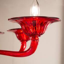 Magnificent Handmade Red Color Murano Glass Chandelier, 6 Lights, Made in Italy Lighting Design - thumbnail 3