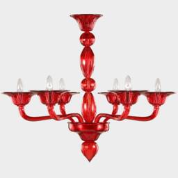 Magnificent Handmade Red Color Murano Glass Chandelier, 6 Lights, Made in Italy Lighting Design - thumbnail 2