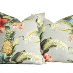 Tropical Outdoor Pillow Cover, Blue Pillow, Decorative Throw Pillow, Accent Tommy Bahama Green Pillow - thumbnail 4