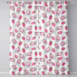 Cute Strawberry Milkshake Cupcake Light Grey Background Seamless Pattern Readymade Eyelet Ring Top Thermal 100% Blackout Curtains - thumbnail 2