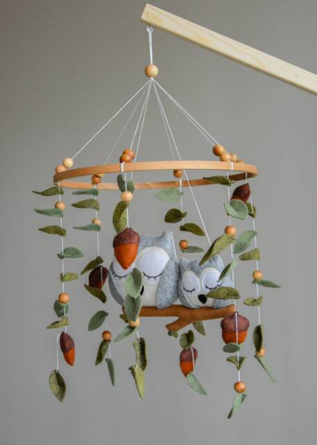 Woodland Baby Mobile With Owl, Handmade Boho Mobile, Neutral Forest Nursery Decor, Newborn Cot Crib Carousel, Shower Gift - image 1