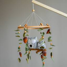 Woodland Baby Mobile With Owl, Handmade Boho Mobile, Neutral Forest Nursery Decor, Newborn Cot Crib Carousel, Shower Gift - thumbnail 3