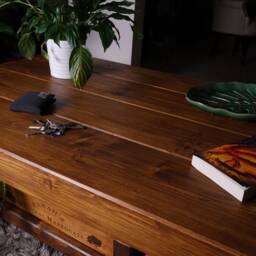 Handmade Chunky Pine Sleeper Coffee Table With Shelf - Rustic Living Room Furniture Walnut Finish - thumbnail 4
