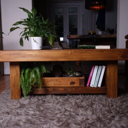 Handmade Chunky Pine Sleeper Coffee Table With Shelf - Rustic Living Room Furniture Walnut Finish - thumbnail 2