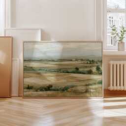 Farmhouse Landscape Poster, Neutral Countryside Wall Art, Rural Print - thumbnail 4