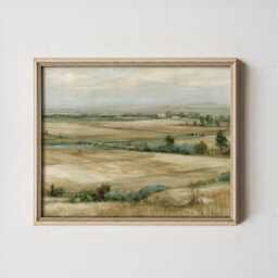 Farmhouse Landscape Poster, Neutral Countryside Wall Art, Rural Print - thumbnail 3