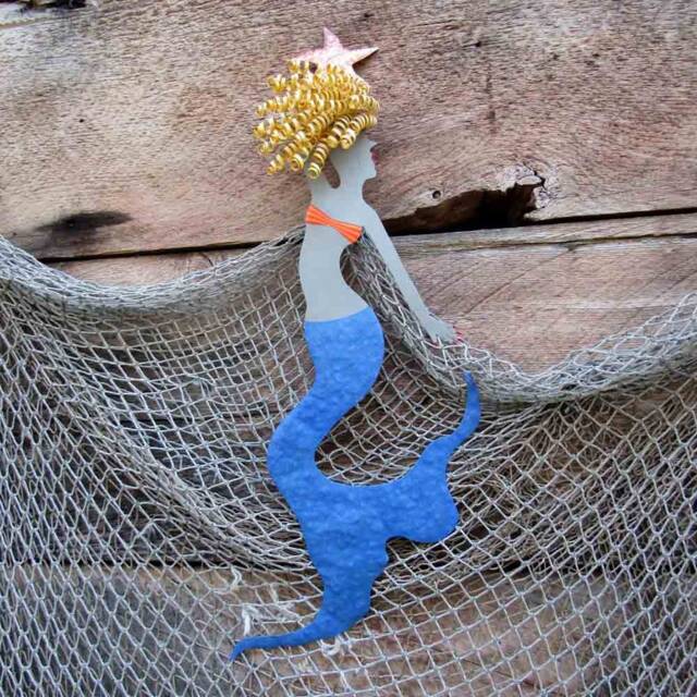 Upcycled Metal Mermaid Wall Art Coastal Beach House Decor - 12x23 - image 1