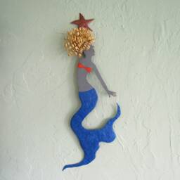 Upcycled Metal Mermaid Wall Art Coastal Beach House Decor - 12x23 - thumbnail 3