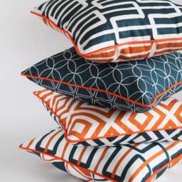 Orange & Navy Geometric Cushion 45cm X Cotton - thumbnail 4