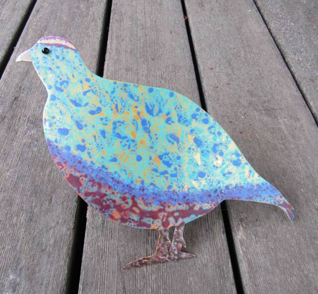 Upcycled Metal Partridge Christmas Tree Topper Hand-Painted Art - image 1