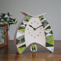 Handmade Ceramic Large Mantel Clock Green Triangle Design With Pendulum - thumbnail 3