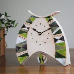 Handmade Ceramic Large Mantel Clock Green Triangle Design With Pendulum - thumbnail 2