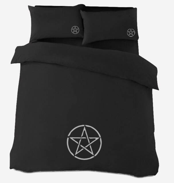 Gothic Black With Silver Or Gold Pentacle Duvet Cover Bedding in Double King - image 1