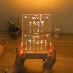 Grandmas Moms Garden Night Light With First Names, Custom Birth Month Flowers Plaque, Led For Mom, Family Flower Gifts - thumbnail 1