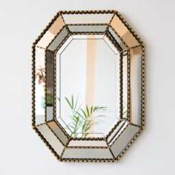 Gold Octagon Mirror Large - Peruvian Antique Style Wall Decor Handcrafted Mosaic Mirrors By Edmundo Contreras - Usa/Canada No Duties