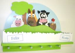 Children's Wardrobe With Spacious Storage For Hats & Scarves - Farm Motif - thumbnail 4