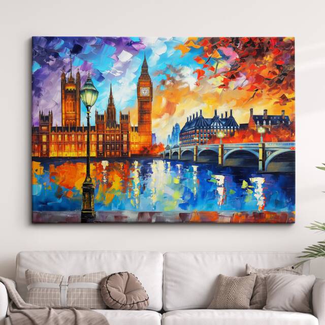 London Bridge Abstract Oil Painting Paint Colourful UK Big Ben Wall Art Framed Canvas Poster Print Home Office Room Decor Gifts - image 1