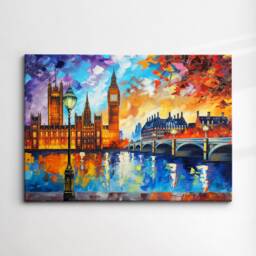 London Bridge Abstract Oil Painting Paint Colourful UK Big Ben Wall Art Framed Canvas Poster Print Home Office Room Decor Gifts - thumbnail 3