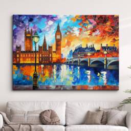 London Bridge Abstract Oil Painting Paint Colourful UK Big Ben Wall Art Framed Canvas Poster Print Home Office Room Decor Gifts - thumbnail 1