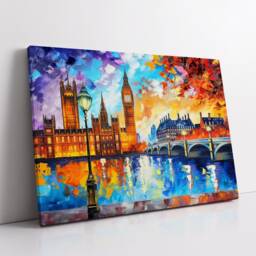 London Bridge Abstract Oil Painting Paint Colourful UK Big Ben Wall Art Framed Canvas Poster Print Home Office Room Decor Gifts - thumbnail 2