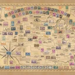 Old Stamp Map Of The Usa, E. Chase, 1949 - Historical United States Post Office Presidents, Landmarks, Collector Framed Unframed Canvas - thumbnail 2