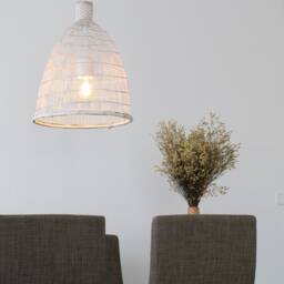 Handwoven Bamboo Pendant Lamp - Rustic Whitewashed Fishing Trap Light - Medium - thumbnail 2