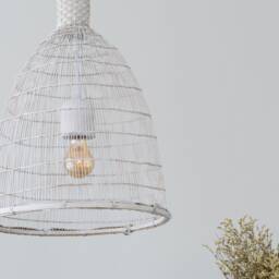 Handwoven Bamboo Pendant Lamp - Rustic Whitewashed Fishing Trap Light - Medium - thumbnail 3