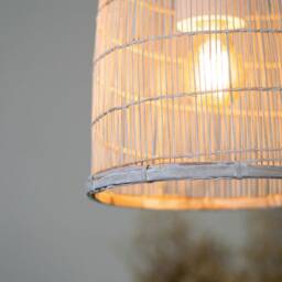 Handwoven Bamboo Pendant Lamp - Rustic Whitewashed Fishing Trap Light - Medium - thumbnail 4